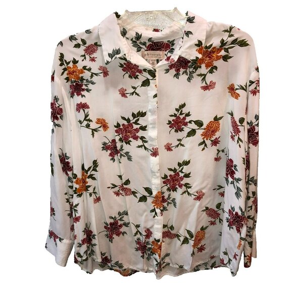 Philosophy Blouse Womens Plus Size 3X Floral Long Sleeve Button Up Viscose Shirt - Picture 1 of 8